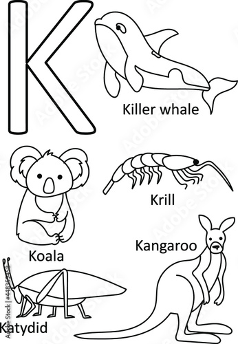 K animals names, Alphabet coloring for kids, Alphabet animals coloring page, ABC coloring, Preschool education