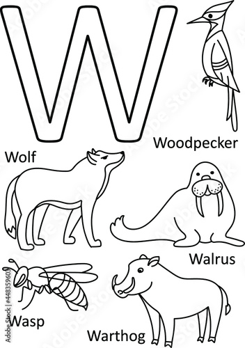 W animals names, Alphabet coloring for kids, Alphabet animals coloring page, ABC coloring, Preschool education