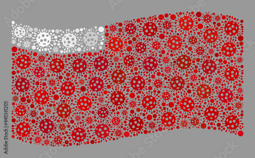 Mosaic waving Abu Dhabi flag created of Covid-2019 elements. Vector covid collage waving Abu Dhabi flag created for medicare applications. Designed for political or patriotic agitation.