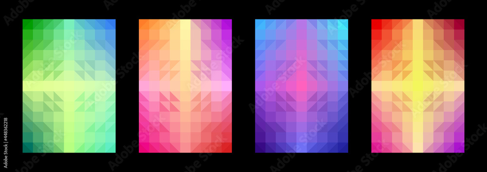 Colorful pattern background set. Abstract geometric shape. Gradient square triangle. Template design for publications, cover, poster, flyer, brochure, banner, wall. Vector illustration.