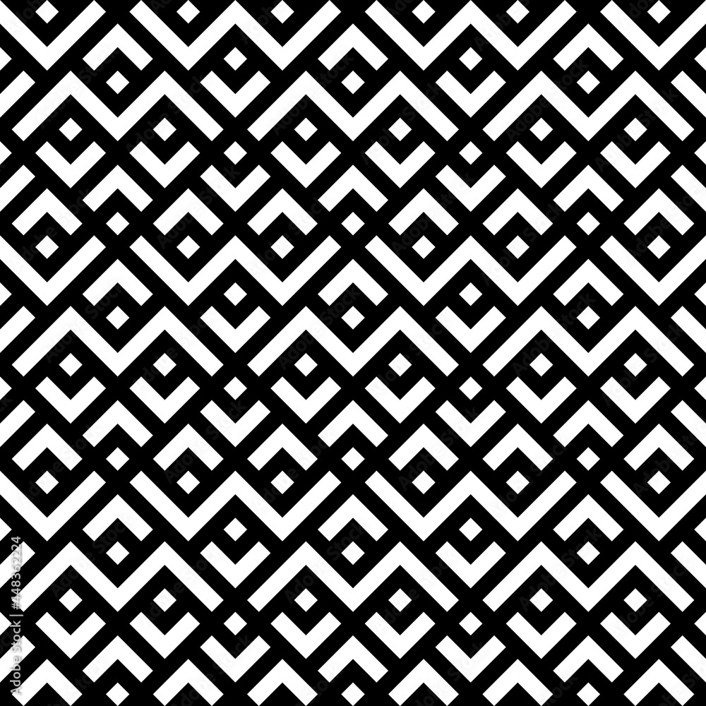 Geometric pattern seamless zigzag. Abstract background with diamond shapes, black and white. Texture design for publication, textile, tile, cover, poster, flyer, banner, wall. Vector illustration. Geometric pattern seamless zigzag. Abstract background with diamond shapes, black and white. Texture design for publication, textile, tile, cover, poster, flyer, banner, wall. Vector illustration.