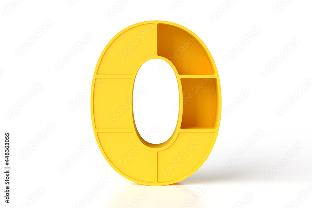 3D number 0 furniture shaped made of yellow plastic. Web and print decorative projects concept. 3D rendering. 3D number 0 furniture shaped made of yellow plastic. Web and print decorative projects concept. 3D rendering.