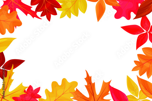 Autumn background frame with colored falling leaves. Vector illustration