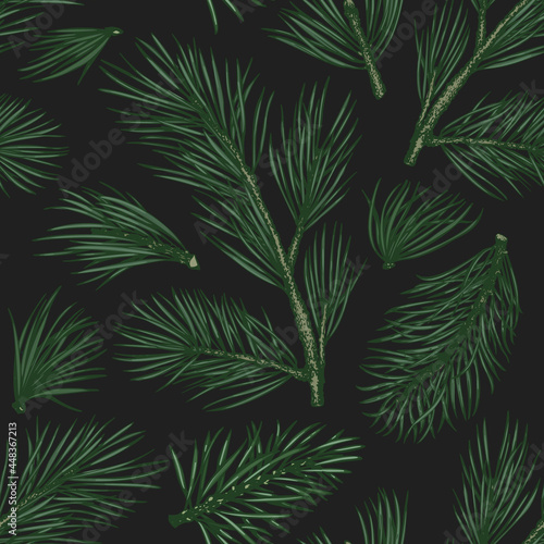 Christmas hand drawn vector seamless pattern. Vintage style botanical illustration. Winter plants xmas banner. Pine background.