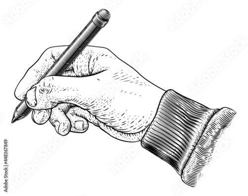 Pencil Hand Vintage Engraved Etched Woodcut Print