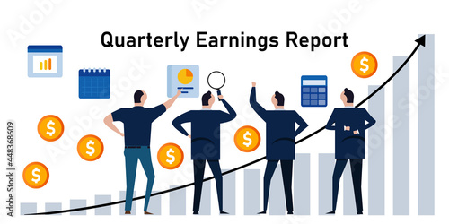 Quarterly earnings report periodic financial profit each quarter of year sales profit company