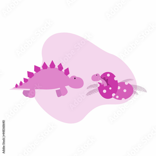 pink dino with mother pink dinosaur and baby pink dinosaur hatched from egg