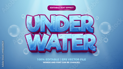 Photography Editable text effect - under water cartoon style 3d template on deep sea backgro