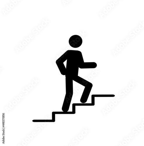 a man walking on a white background, a man walking up the stairs, a pictogram