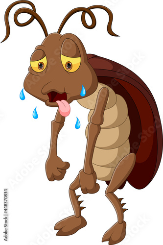 tired cockroach cartoon on white background