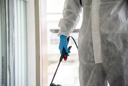 Domestic disease control experts are cleaning, disinfecting, outbreaks of deadly coronavirus cells, suitable for cleaning, disinfecting, health risks, outbreaks. photo