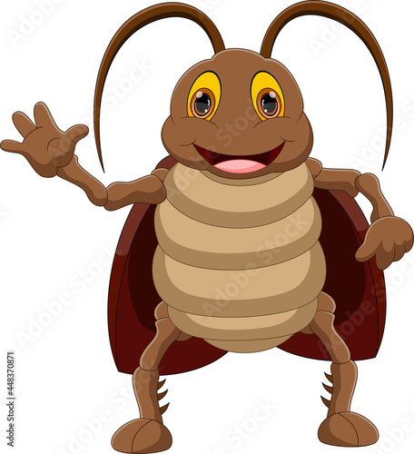 cartoon cute cockroach waving on white background