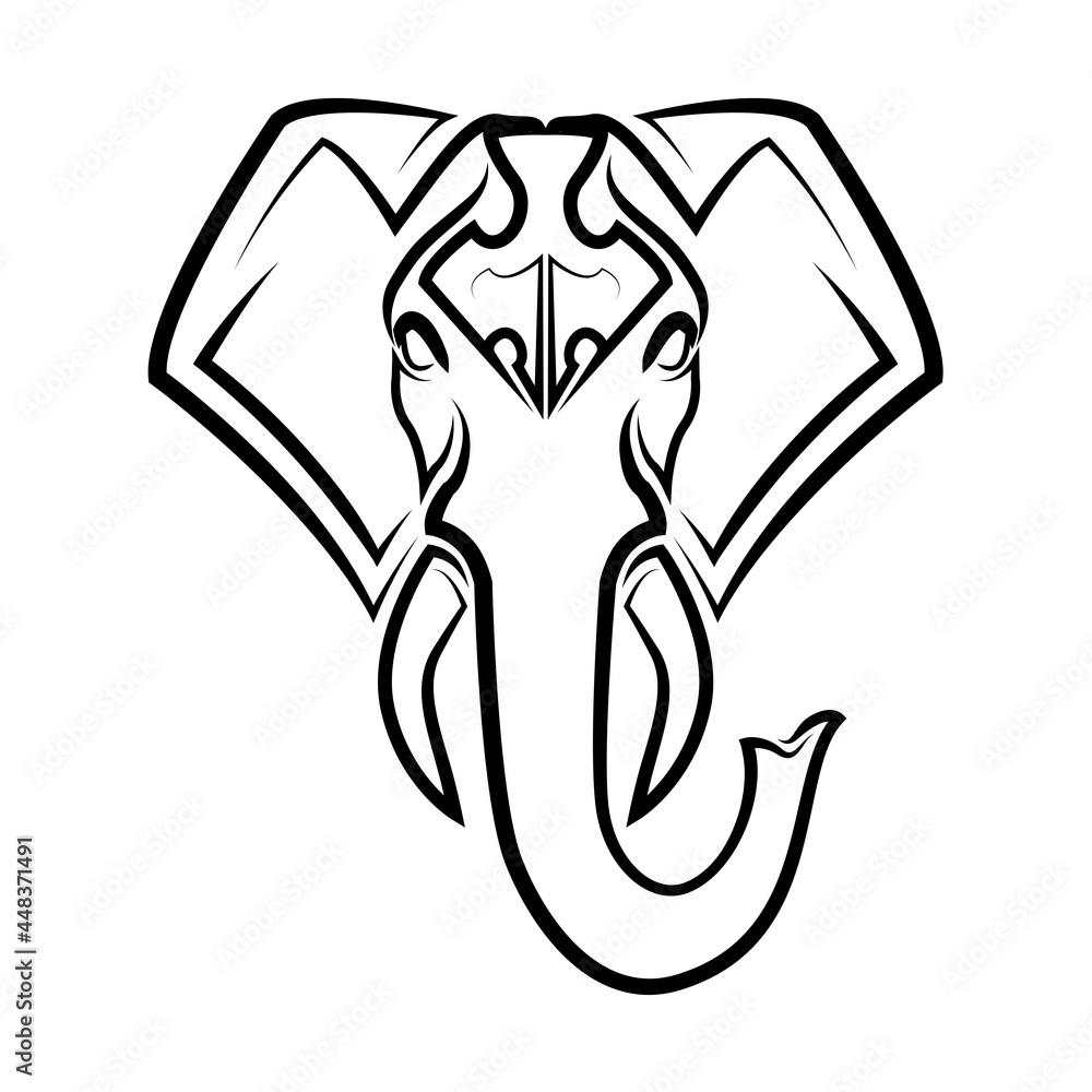 Black and white line art of the front of the elephant's head. Good use for symbol, mascot, icon, avatar, tattoo, T Shirt design, logo or any design