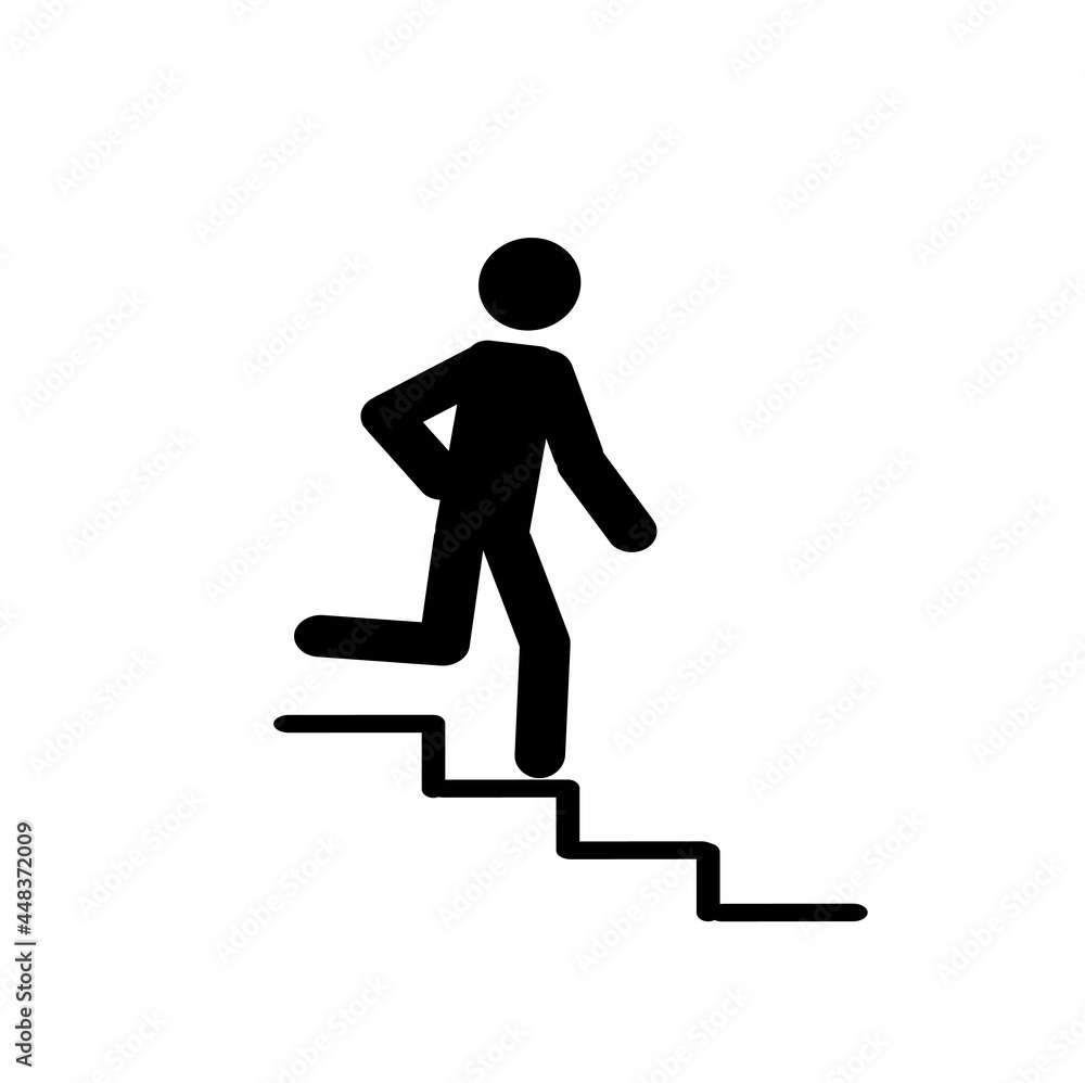 a man walking on a white background, a man walking down the stairs, a pictogram a man walking on a white background, a man walking down the stairs, a pictogram