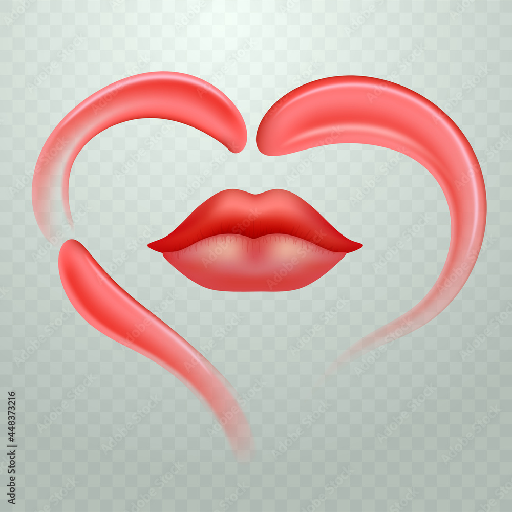 Pink heart of realistic vector cream or lipstick smears. Transparent background.