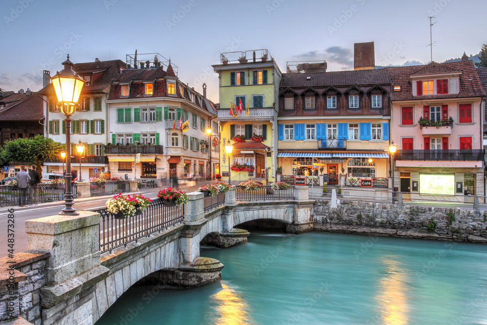 Bridge over the Aare River between Interlaken and Unterseen, in Bern Canton, Switzerland