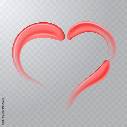 Pink heart of realistic vector cream or lipstick smears. Transparent background.