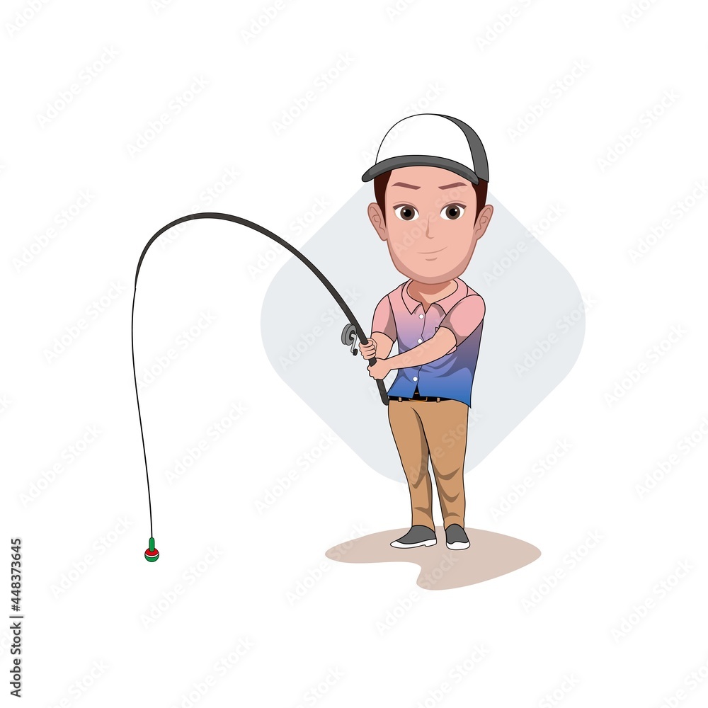 cartoon carricature a man is fishing use hat Stock Vector | Adobe Stock