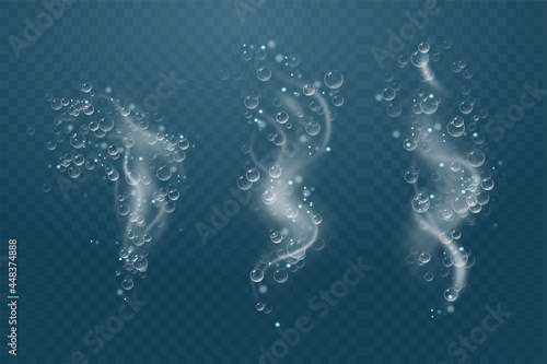 Set of bubbles under water isolated vector illustration on transparent background. Bubble fizz air.