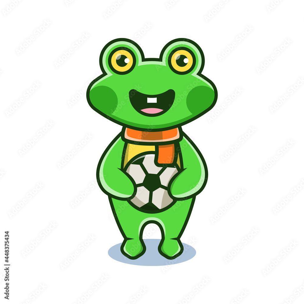 Fototapeta premium cute frog cartoon animal holding ball