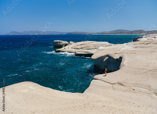 Sarakiniko Beach, Milos Island, Greece. White rocks and stormy sea in the day...