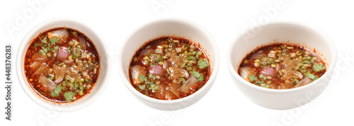 Thai dipping spicy sauce for barbecue (chicken,beef,pork) on white background