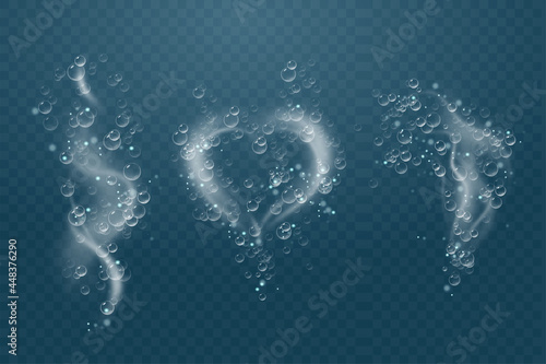 Set of bubbles under water isolated vector illustration on transparent background. Bubble fizz air.