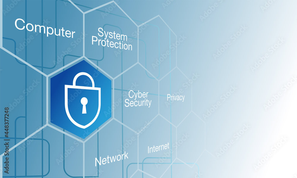 Vector illustration of cyber security. Banner background for digital security technology, internet network, and cloud computing.