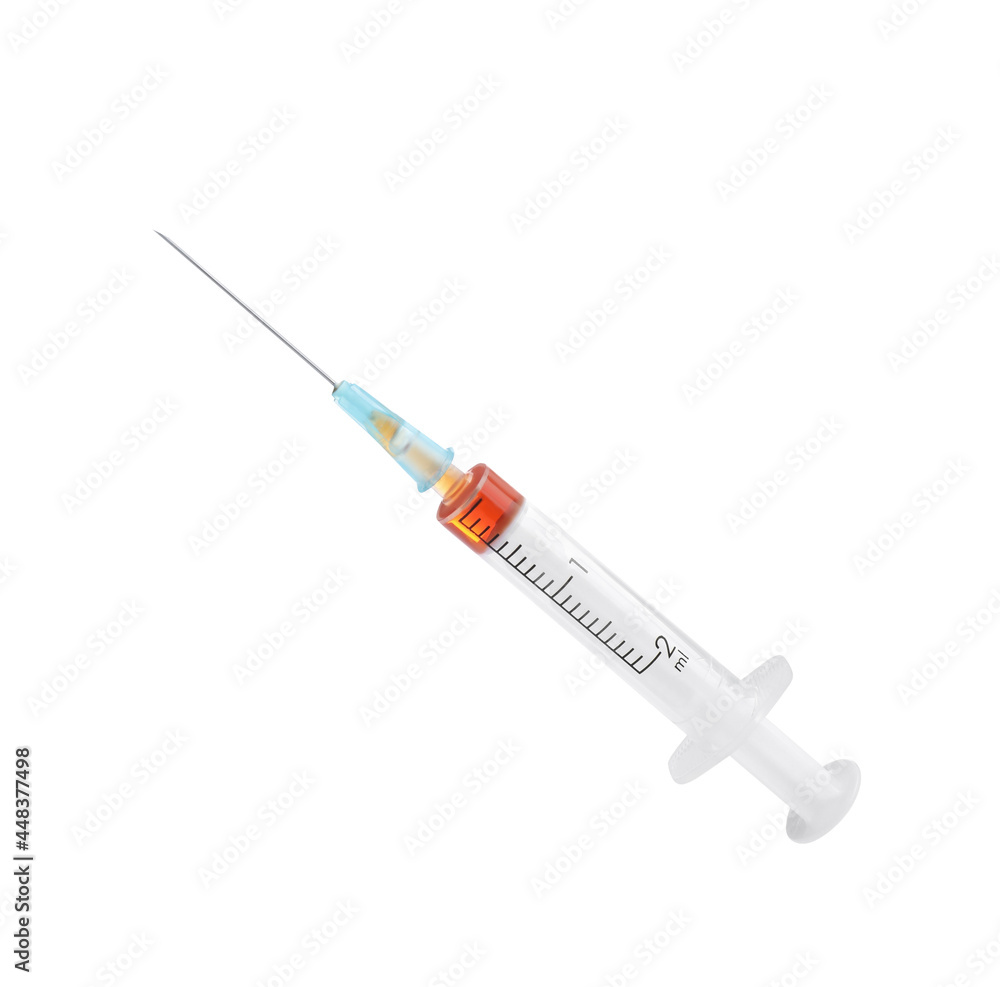 Disposable syringe with needle and medicine isolated on white Disposable syringe with needle and medicine isolated on white