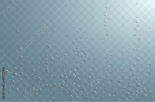 Underwater background with fizzing air bubbles. Fizzy sparkles in water, sea, aquarium, ocean.