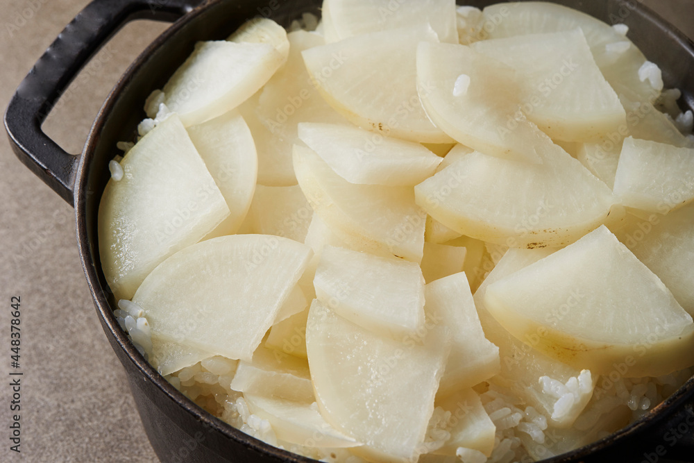 Ripe radish on delicious rice Ripe radish on delicious rice
