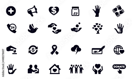 Charity and Relief Work vector symbols and icons