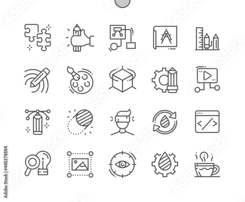 Creative process. Search for ideas. Target audience. Marketing, innovation, management, success, business and brainstorm. Pixel Perfect Vector Thin Line Icons. Simple Minimal Pictogram