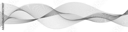 Undulate wave lines, fractal frequency sound waves, abstract gray curves on white background, geometric pattern. Vector illustration
