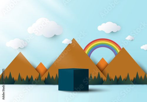 3D realistic blue cube shap...