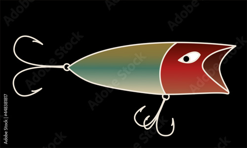 Fishing Popper Lure Hard Bait Tackle Funny Vector Illustration Isolated on Black Blackground