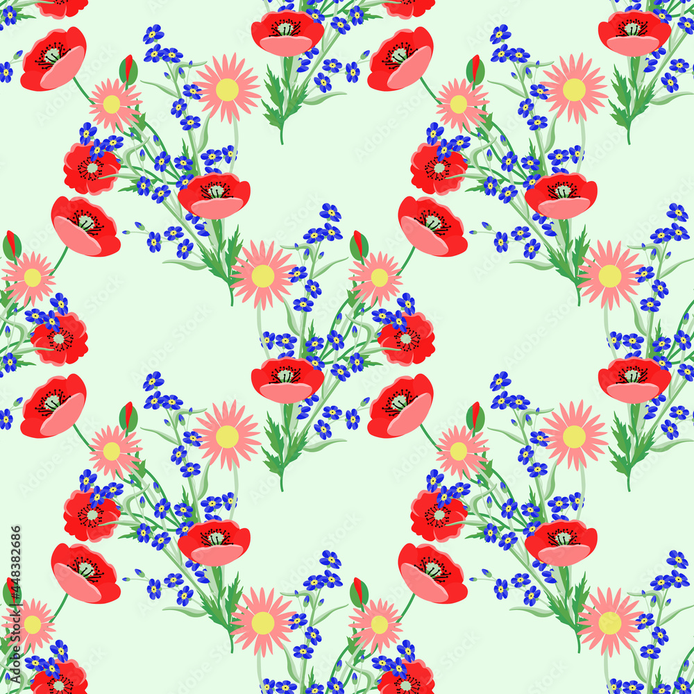 Obraz premium Fieldflowers bouquet seamless pattern.
