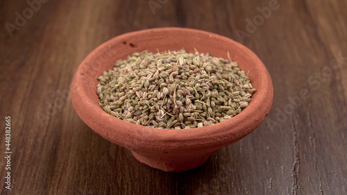 Ajwain Also Know as Ajowan, Caraway or (Trachyspermum Ammi) in spoon and in bowl.