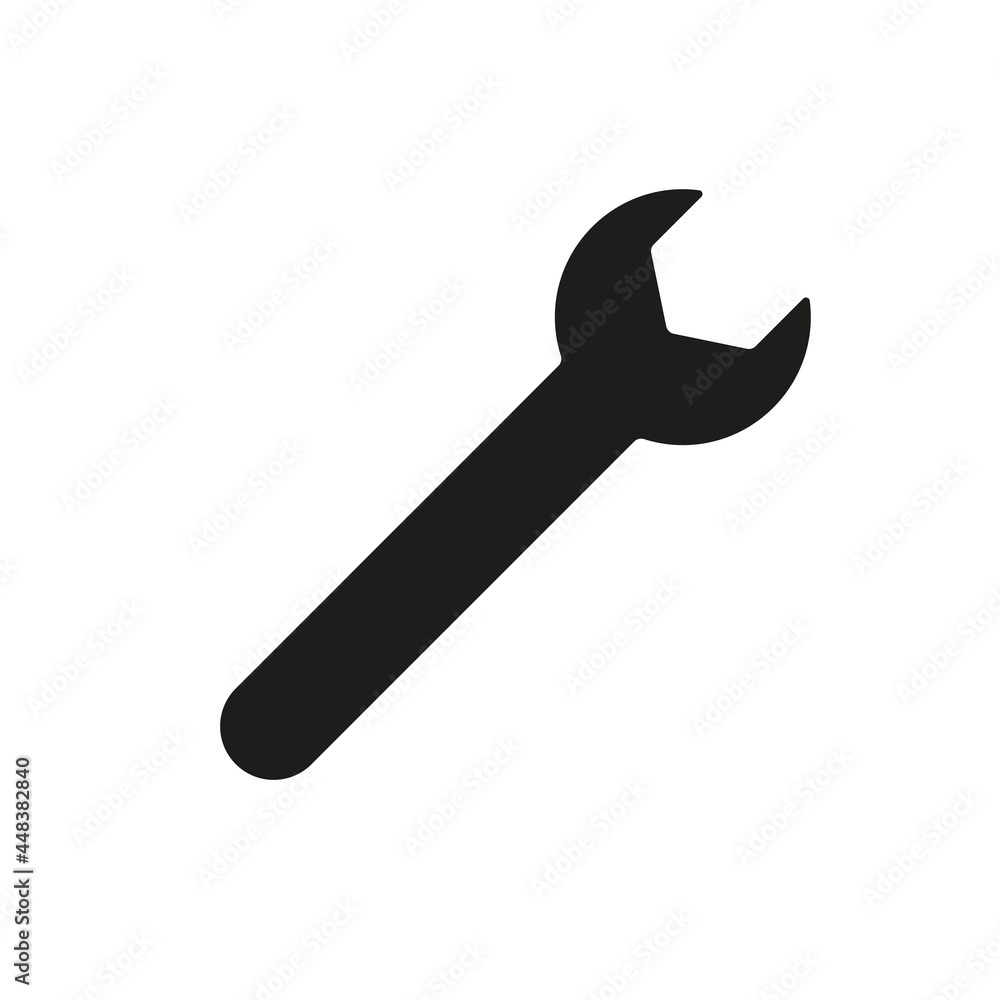 Wrench icon. Repair black silhouette pictogram. Vector isolated on white. Wrench icon. Repair black silhouette pictogram. Vector isolated on white.