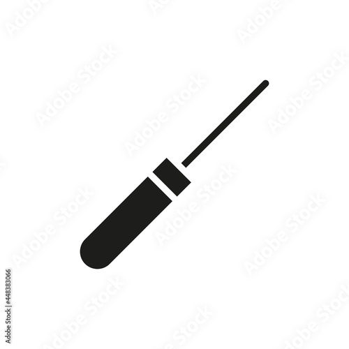 Awl line icon. Black silhouette repair work tool. Shoe repair awl outline symbol. Vector isolated on white.
