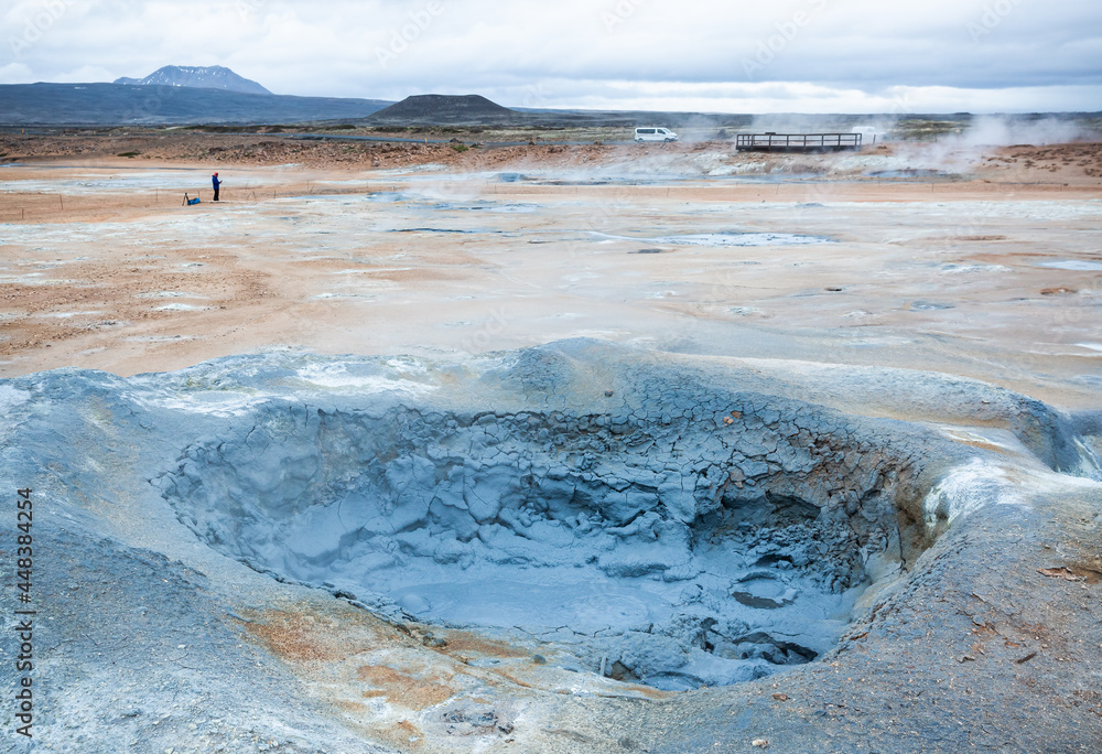 geothermal field with blue pods in Iceland