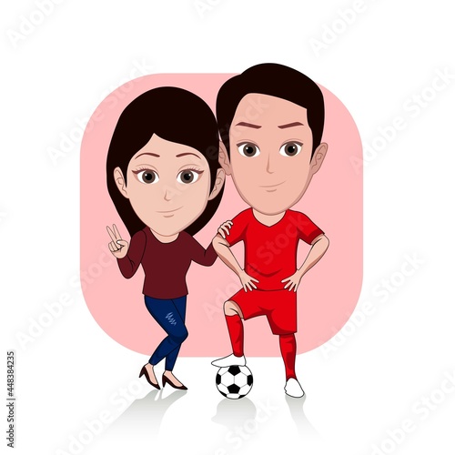 Cartoon carricature of couple wearing soccer costumes photo