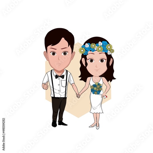 Cartoon carricature couple wearing casual wedding dress photo