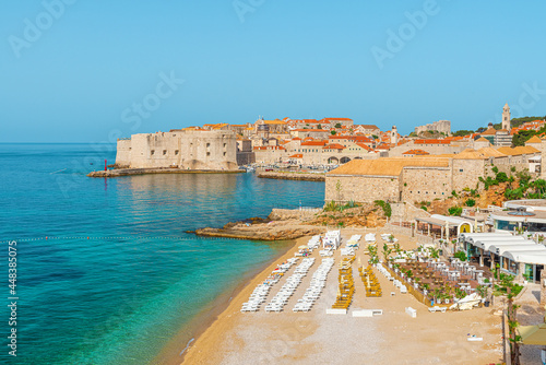 Beautiful view of Banje beach and old town of Dubrovnik with in Croatia, Europe photo