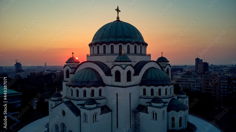 Drone view of Saint Sava temple, one of the largest Orthodox churches in the world - Belgrade, Serbia.