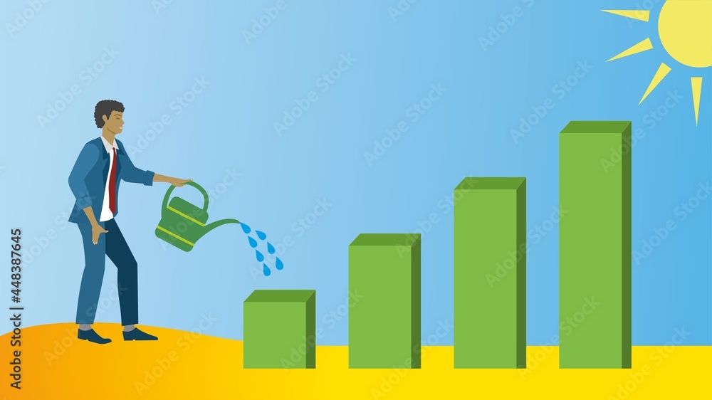 Man giving growth to business. Dimension 16:9. Vector illustration. EPS10.
Man giving growth to business. Dimension 16:9. Vector illustration. EPS10.