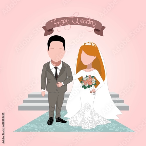 Cartoon carricature of a couple is getting married