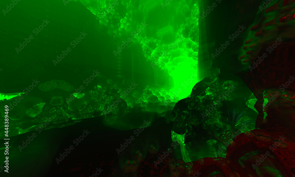 3D rendering of a sci-fi tunnel with moving light Abstract high-tech tunnel