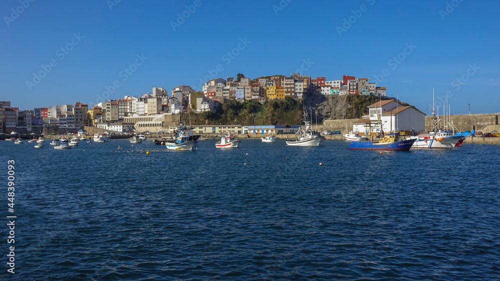 View of the fishing and tourist town of Malpica in front of the port. Galicia. Spain