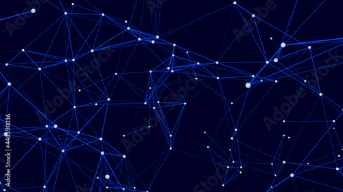 Abstract polygonal background with connecting dots and lines. Vector technology background. Digital interlacing of glowing lines, dots and triangles. 3d vector illustration